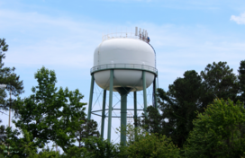 Image of above ground water tank among trees