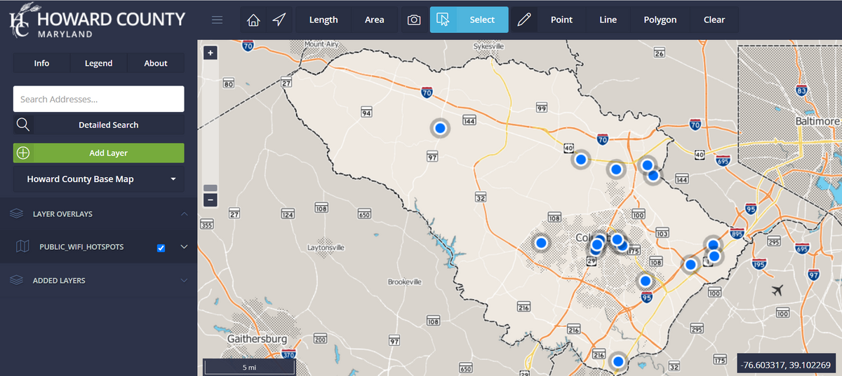 Howard County interactive public Wi-Fi map with GIS data