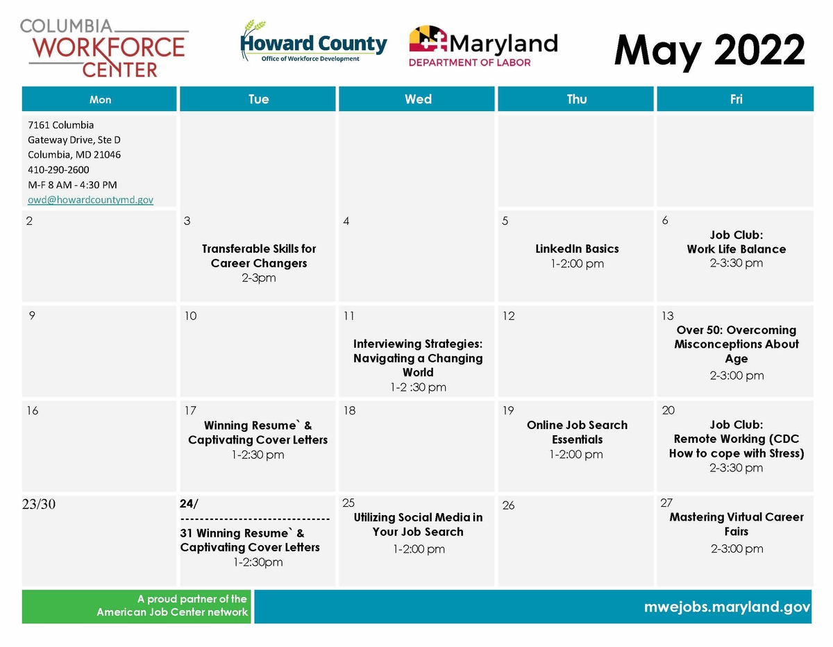 May Center Calendar