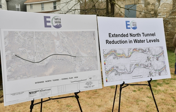 Image of Ellicott City maps detailing the extended north tunnel project