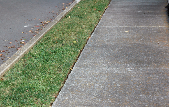 Image of a concrete sidewalk and grass border