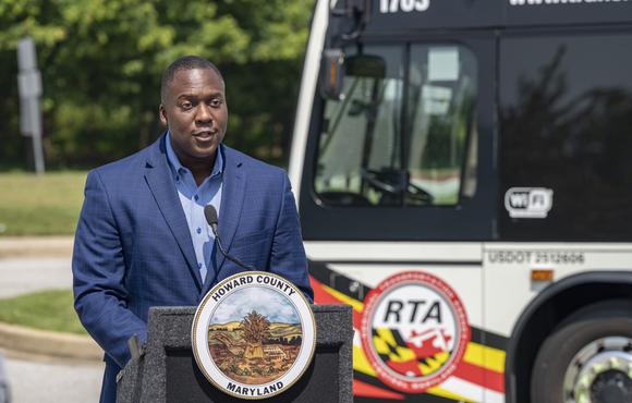 Ball at podium with RTA bus in background