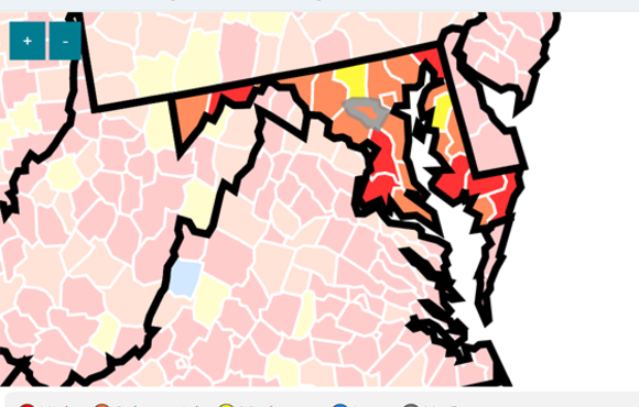 Maryland COVID Community transmission map