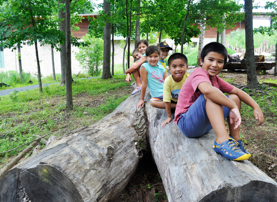 Kids climbing log