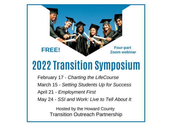 2022 Howard County Transition Symposium flier with young graduates in caps and gowns