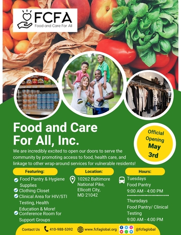 Food Care for All - Tuesday Food Pantry 9a-4p-10262 Balt. Natl Pike, Ellicott City MD 21042 410-988-5392