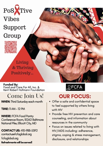 Positive Vibes Support Group-Third Saturday of Each Month 11-12- FCFA Food Pantry Conference Room, 10262 Balt Natl Pike, Ellicott City MD - 410-988-5392